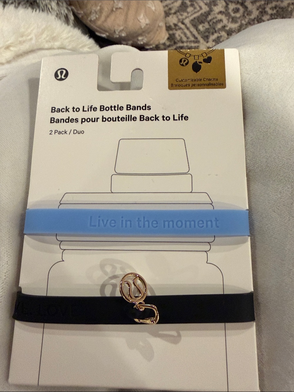 lululemon athletica Bottle Bands Duo - Light Blue & Black with Gold Charm
